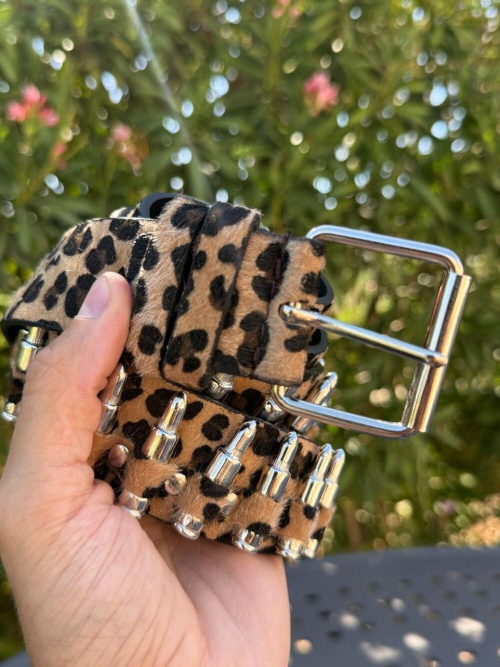 Grunge Leopard Bullet Studded Statement Belt